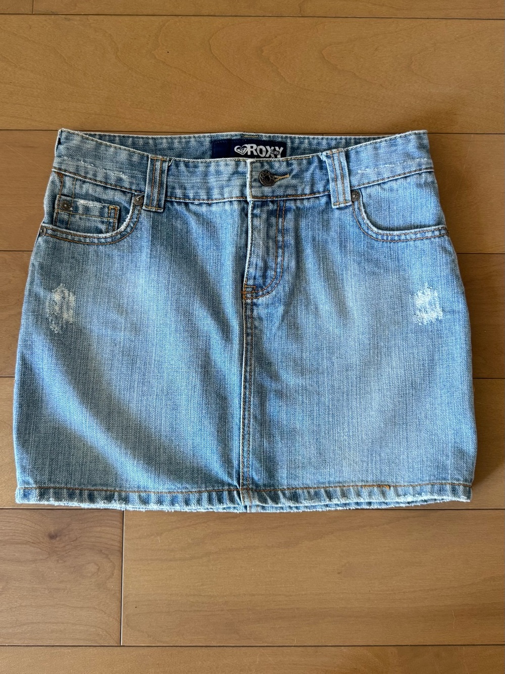 Roxy girl Blue Denim Mini Skirt with Faded Distress
